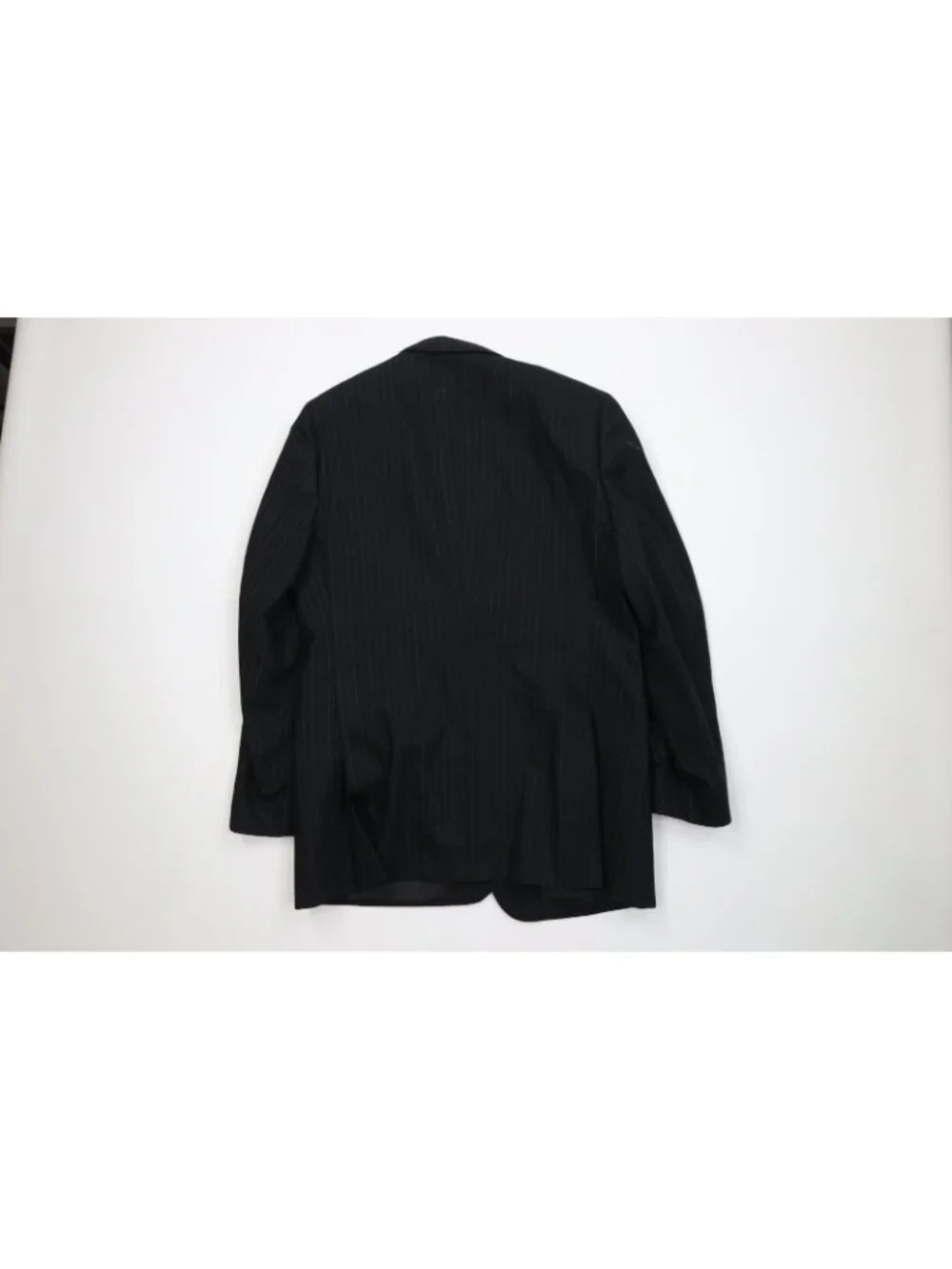 Vintage 70s Mens 42R 2 Piece Wool Suit Striped Wedding Black Wide Leg 38x31 USA